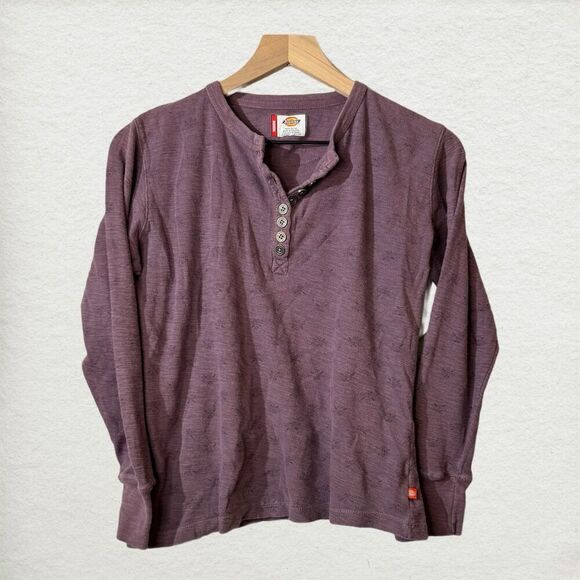 Dickies Women Purple Henley Long Sleeve Shirt M Outdoor Utility Embroidered Y2K - Picture 1 of 8